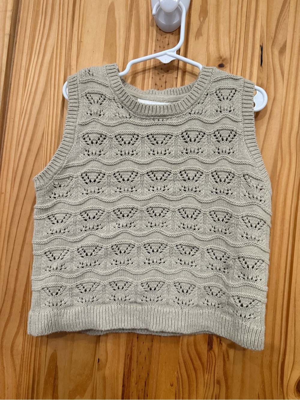 Cynthia Rowley Openwork Knit Sleeveless Sweater Vest in Light Beige